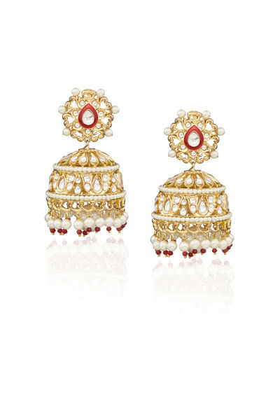 Red enamel polki jhumkas