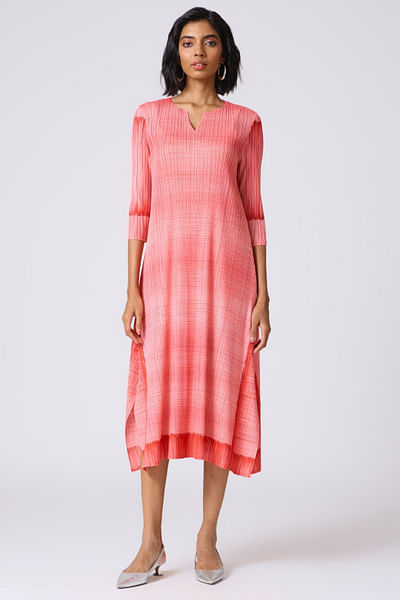 Coral sorbet tonal abstract printed dress