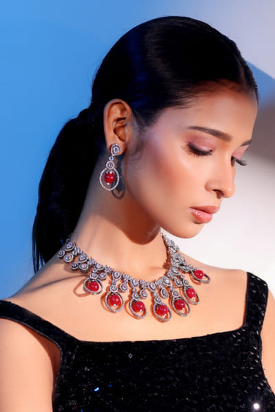 Zaza by Somya Red stone embellished necklace set ZAZAJUN26D147754