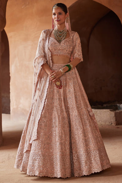 Blush pink applique embroidered lehenga set