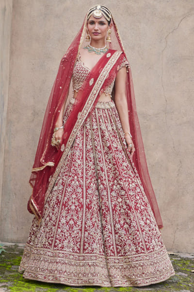 Maroon sequin embroidered lehenga set