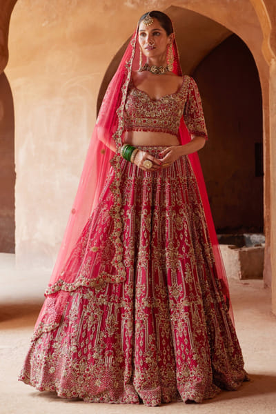 Blood red embroidered lehenga set