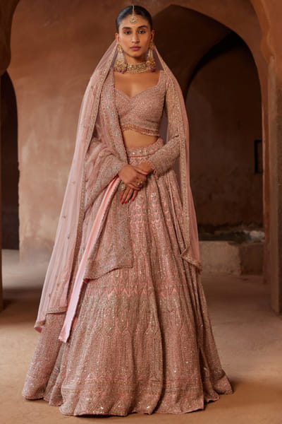 Rose pink sequin embroidered lehenga set