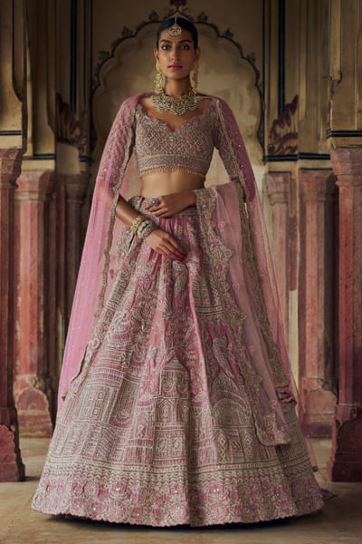 Blush pink kasab-dabka embroidered lehenga set