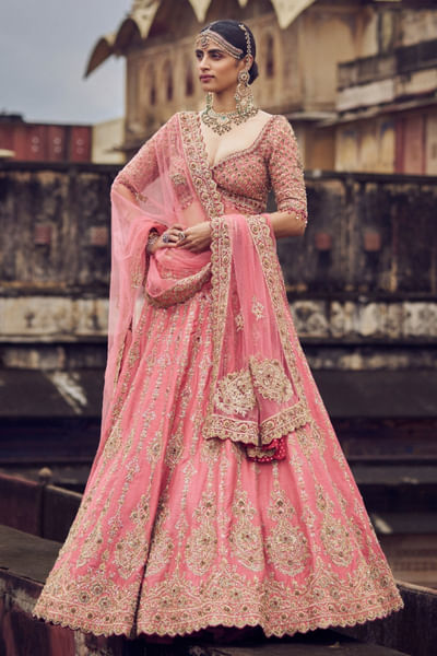 Rose pink kasab-dabka embroidered lehenga set