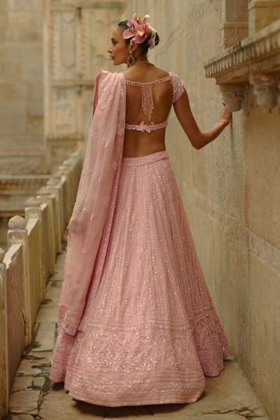 Nitika Gujral Pink thread and sequin embroidered lehenga set NITNOV25D137453