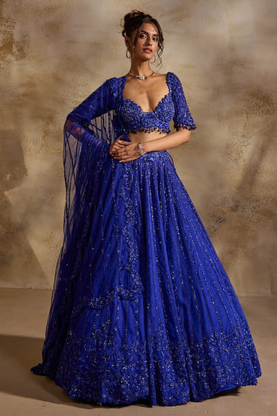 Nitika Gujral Electric blue sequin embroidered lehenga set NITIAUG26D153628