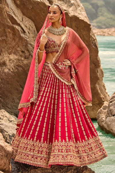 Nitika Gujral Crimson red zardozi lehenga set NITIAUG26D152414