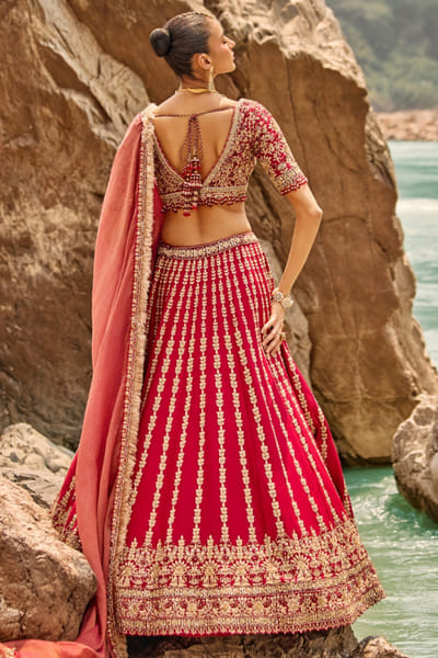 Nitika Gujral Crimson red zardozi lehenga set NITIAUG26D152414