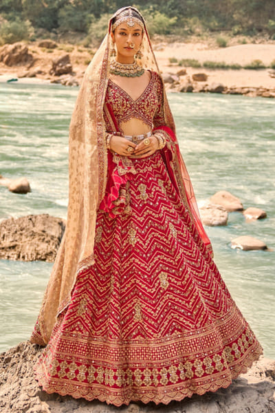 Nitika Gujral Scarlet red zardozi embroidered lehenga set NITIAUG26D152413