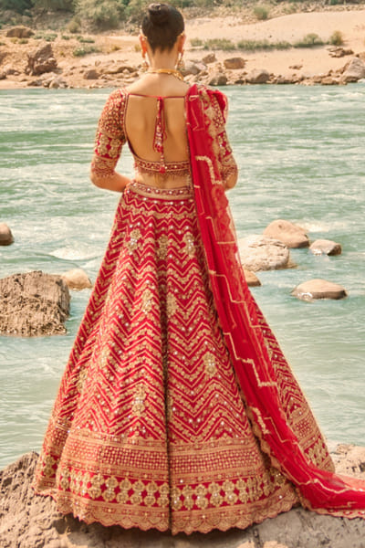 Nitika Gujral Scarlet red zardozi embroidered lehenga set NITIAUG26D152413