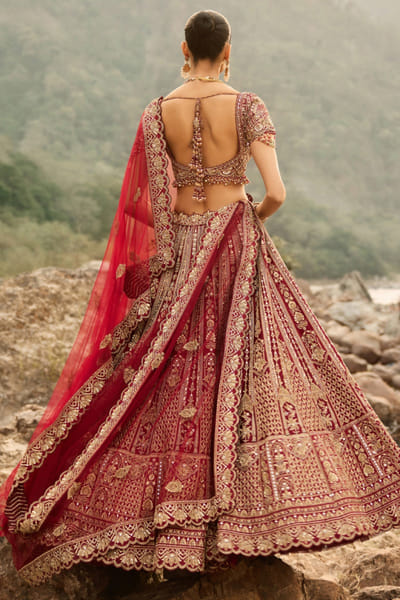 Nitika Gujral Ruby maroon zardozi embroidered lehenga set NITIAUG26D152404