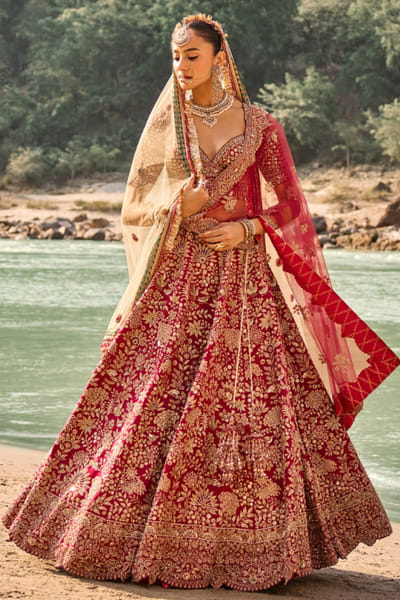 Nitika Gujral Vermillion floral zardozi lehenga set NITIAUG26D152408