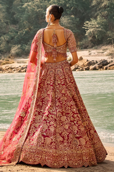 Nitika Gujral Vermillion floral zardozi lehenga set NITIAUG26D152408