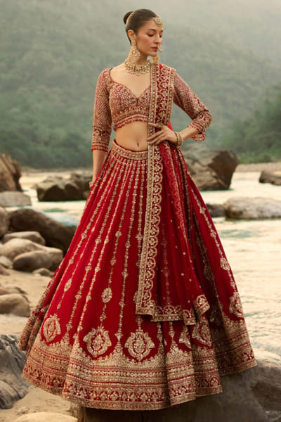 Nitika Gujral Crimson red zardozi embroidered lehenga set NITIAUG26D152405