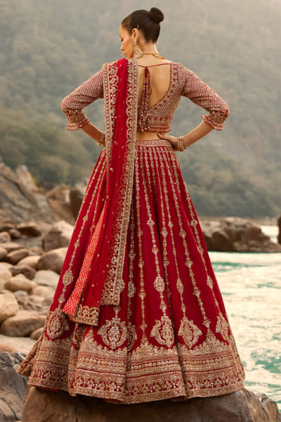 Nitika Gujral Crimson red zardozi embroidered lehenga set NITIAUG26D152405