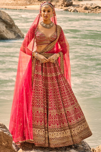 Nitika Gujral Red zardozi and dabka embroidered lehenga set NITIAUG26D152410