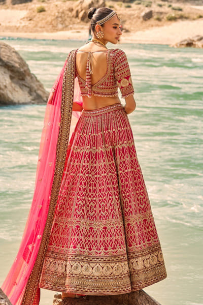 Nitika Gujral Red zardozi and dabka embroidered lehenga set NITIAUG26D152410