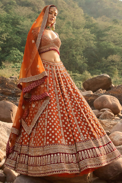 Nitika Gujral Rustic amber floral zardozi lehenga set NITIAUG26D152407