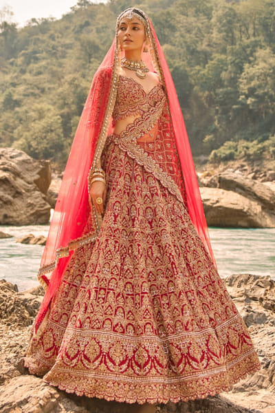Nitika Gujral Flame red zardozi embroidered lehenga set NITIAUG26D152411