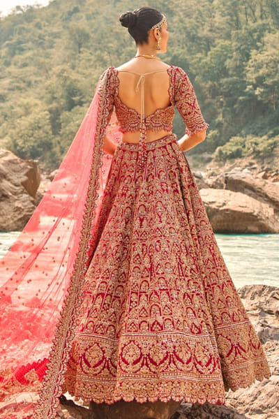 Nitika Gujral Flame red zardozi embroidered lehenga set NITIAUG26D152411