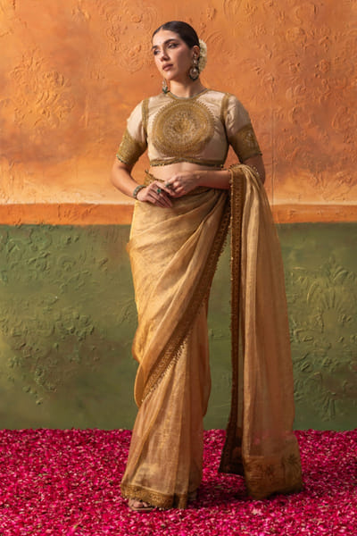 Nidhi Halani Beige mandala embroidered sari set NIDHJUL26D149426