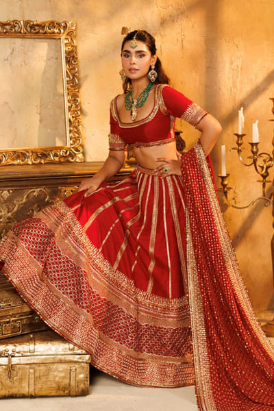 Nidhi Halani Red zari embroidered lehenga set NIDHJUL26D149430