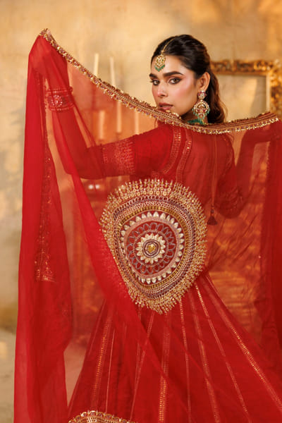 Nidhi Halani Red zari embroidered lehenga set NIDHJUL26D149430