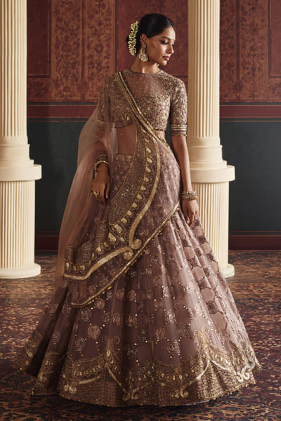 Nidhi Halani Dusty rose floral-paisley embroidered lehenga set NIDHAUG26D152074