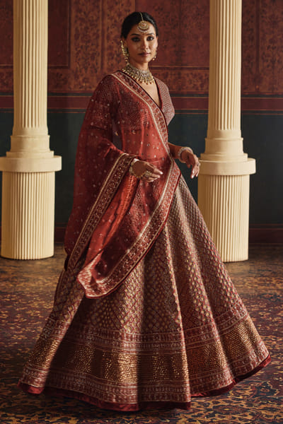 Nidhi Halani Rust diamond mosaic embroidered lehenga set NIDHAUG26D152075