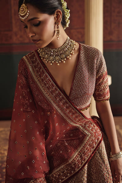 Nidhi Halani Rust diamond mosaic embroidered lehenga set NIDHAUG26D152075