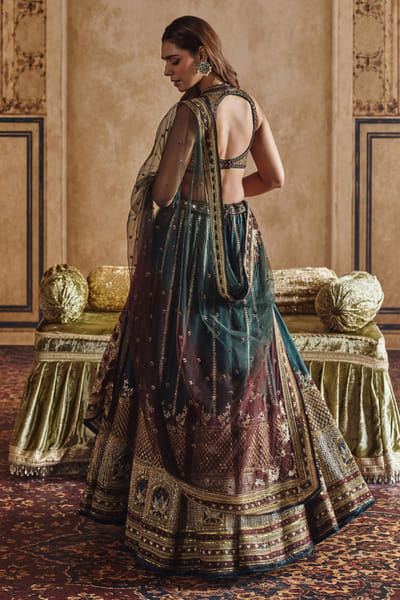 Nidhi Halani Emerald green-gold embroidered lehenga set NIDHAUG26D152994