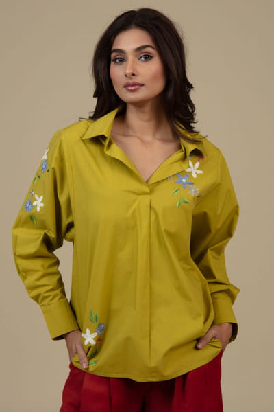 Green embellished cotton shirt