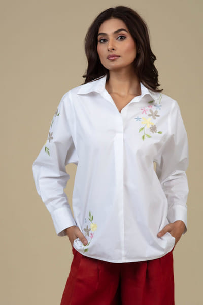 White embellished cotton shirt