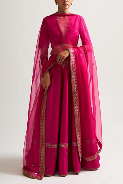 Pink habutai silk lehenga set