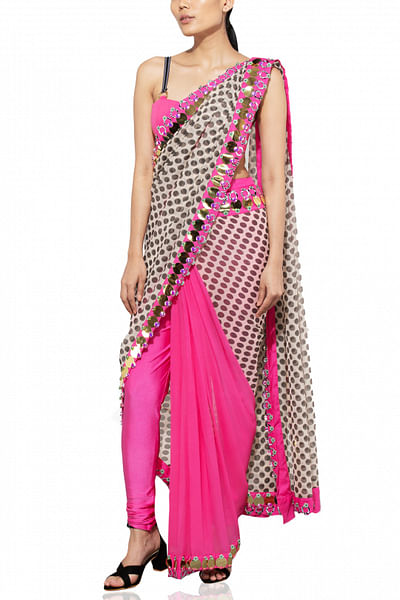 Pink & Polka pants sari set