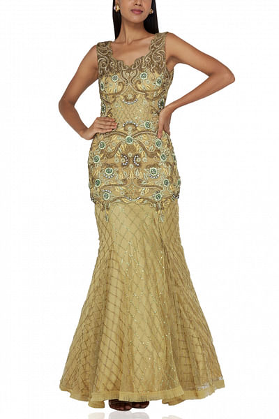 Gold fishcut embroidered gown