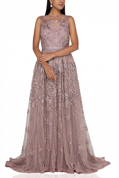 Rose pink embroidered gown