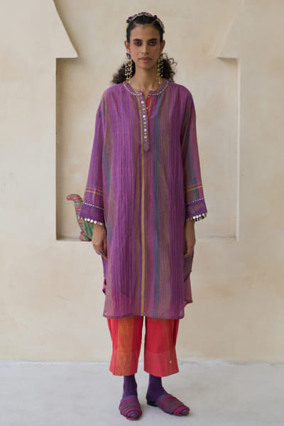 Amethyst purple striped chanderi shirt