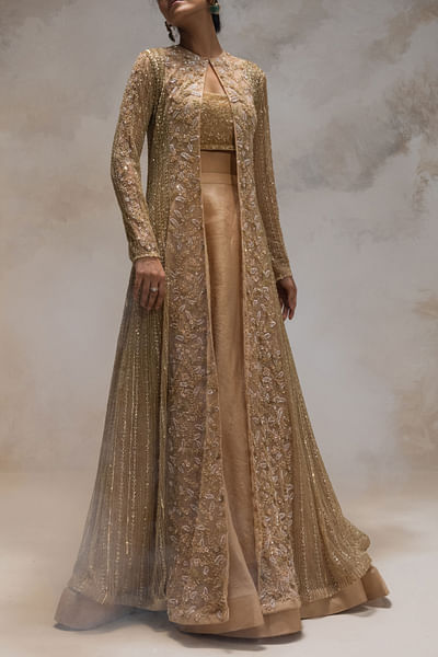 Gold embroidered jacket and skirt set