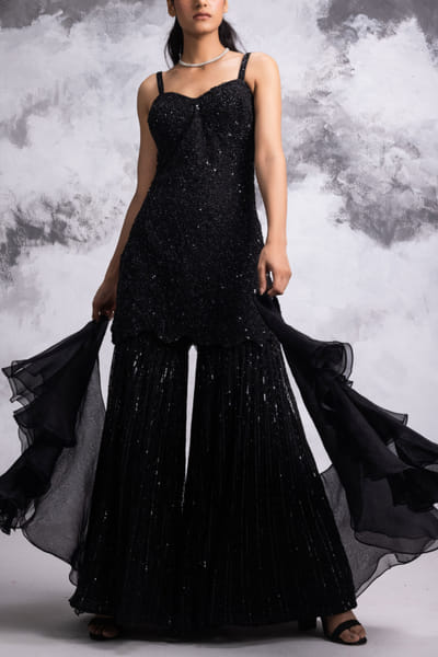 Black embellished corset kurta and sharara set