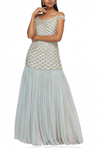 White scallop embroidered gown
