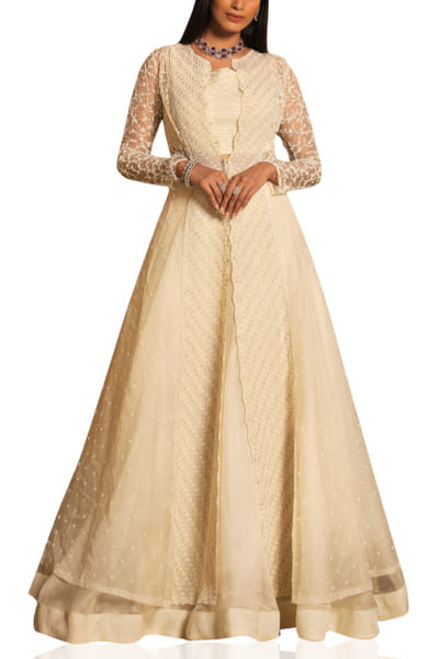 Ivory embroidered jacket lehenga ensemble