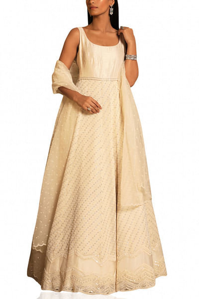 Ivory embroidered anarkali set