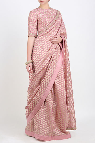 Lavender brocade embroidered sari