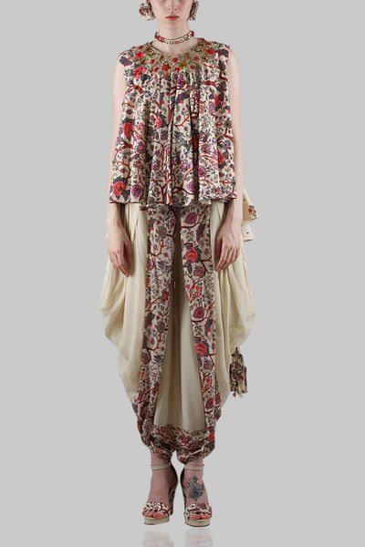 Printed top with dhoti pants
