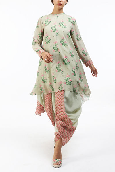 Asymmetric tunic with front-panel dhoti