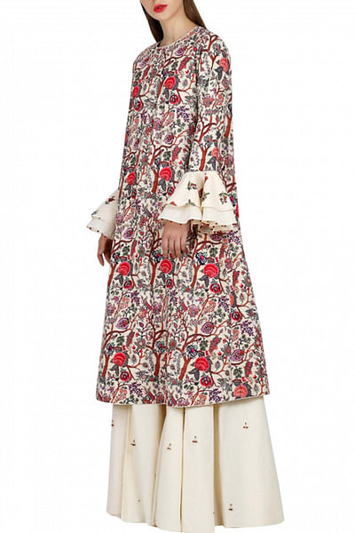 Chintz print backless dress with flared khaadi pants