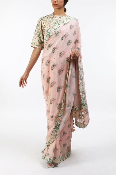 Printed, embellished sari with blouse