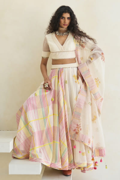 White striped silk skirt